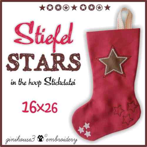 Stiefel STARS ✪ IN THE HOOP Stickdatei 16x26